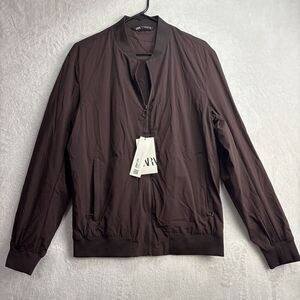 NWT Zara Brown Bomber Zip Up Jacket Medium Unisex